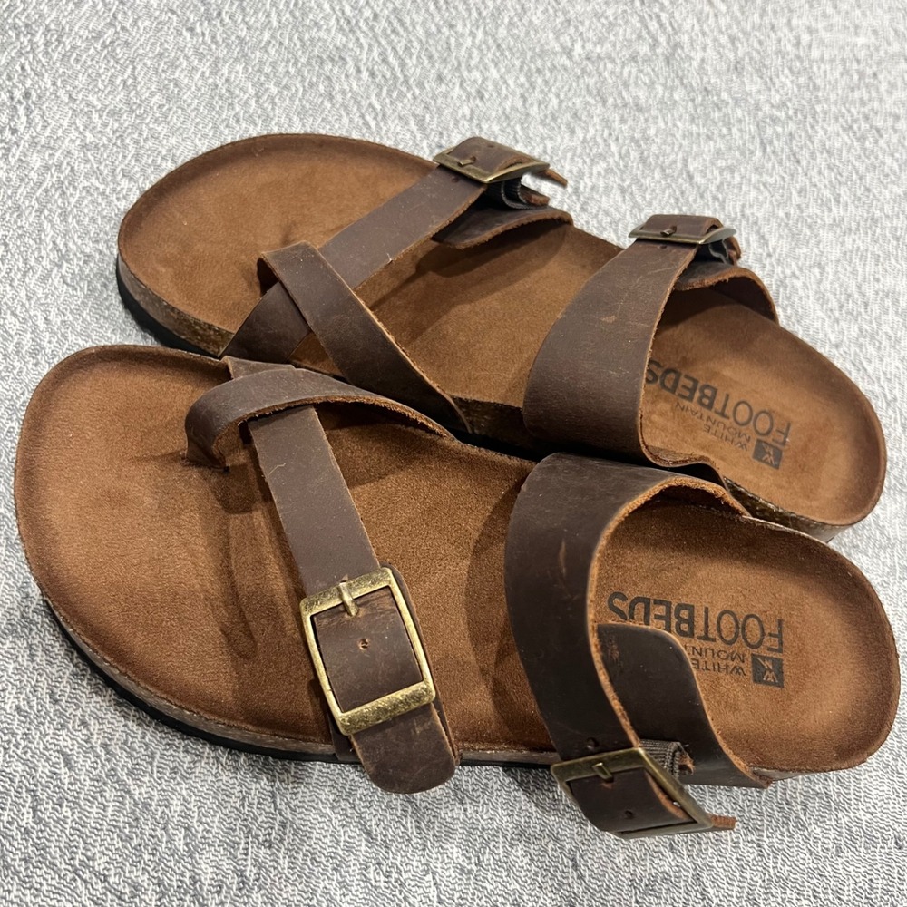 NEW White Mountain Footbeds Gracie Sandals Women Sz 6 Brown Leather Comfort Boho - Picture 6 of 9